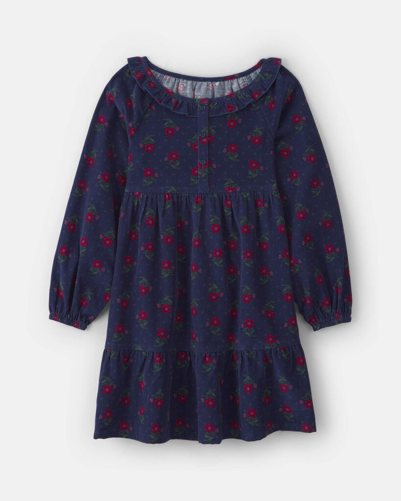 OshKosh B'gosh Girls Floral Corduroy Long-Sleeve Dress 10 Navy Blue/Red/Green