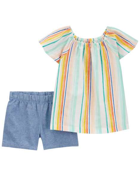  Product image 1 of Toddler 2-Piece Striped Top & Chambray Short Set