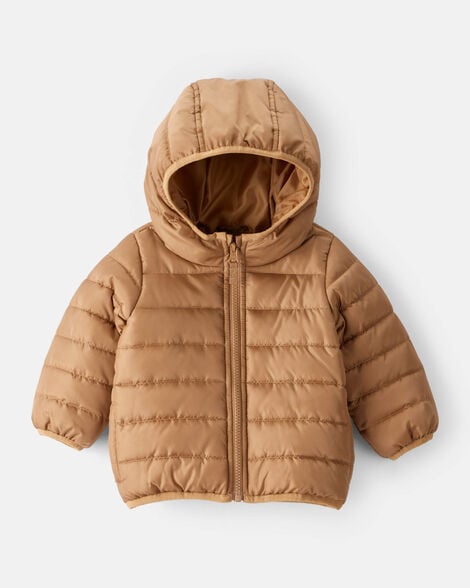 Baby Hooded Puffer Jacket - Brown