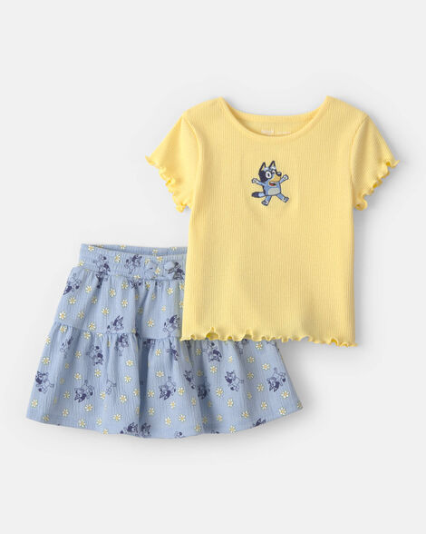 toddler girl 2-piece bluey™ top & skort set - yellow/blue
