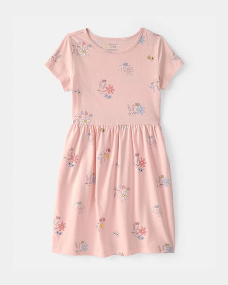 girls easter floral short-sleeve dress - pink