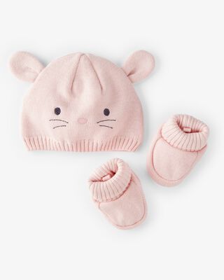 Product image 1 of Baby 2-Pack Bunny Crochet Booties and Hat - Pink