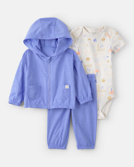 baby 3-piece beach hoodie layering set - blue