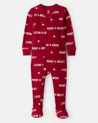 Product image 1 of Baby Merry & Bright Christmas Cotton Long-Sleeve 2-Way Zip 1-Piece Pajamas - Red