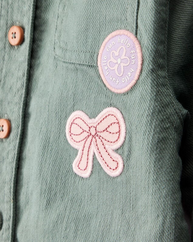 Product image 2 of Baby Girl Patchwork Cotton Long-Sleeve Utility Fashion Jacket - Green
