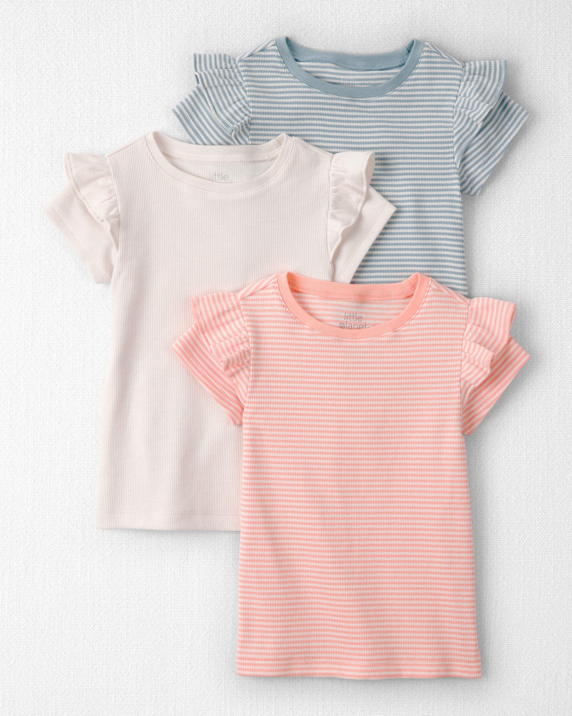 Little Planet Toddler Girls Girl 3-Pack Organic Cotton Tees Toddler Size 5T Summer Pink Shelton Blue Batter Cream 34$