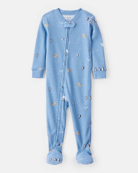 toddler boy arctic animal cotton long-sleeve snug fit 1-piece pajamas - blue