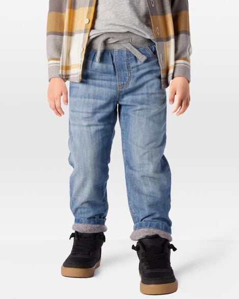 Product image 1 of Toddler Drawstring Fleece-Lined Jeans - Blue