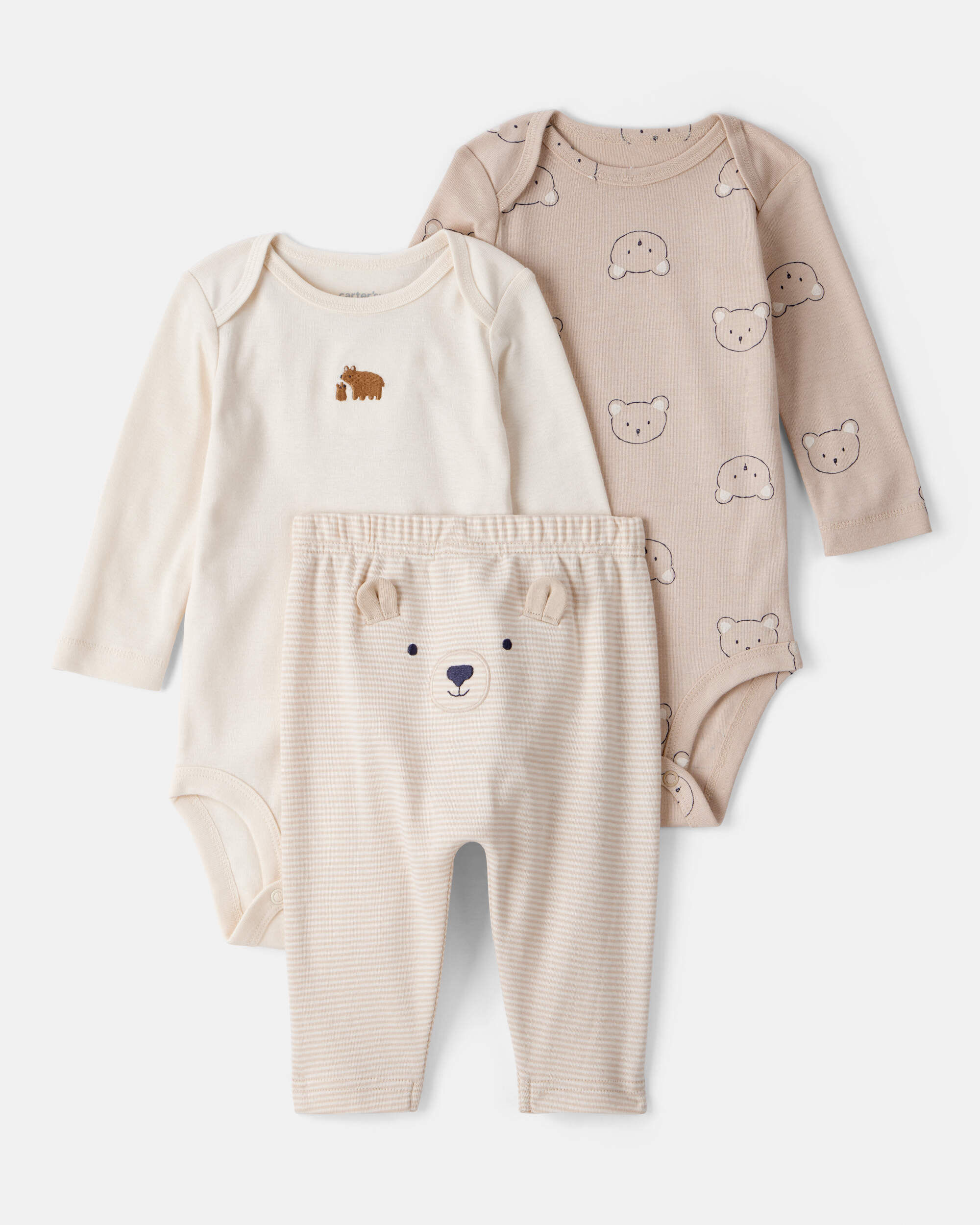 Carters Baby Boys Boy 3-Piece Bear Print Long-Sleeve Bodysuit Pant Set - BrownWhite 18M WhiteBrown 16$