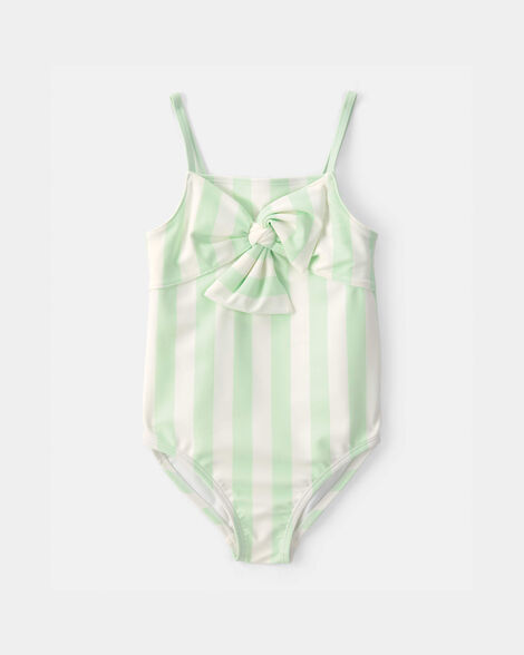 toddler girl 1-piece striped swimsuit - green/ivory