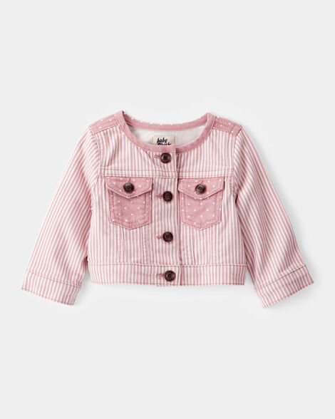 Baby Girl Vintage Inspired Hickory Denim Jacket -  Pink
