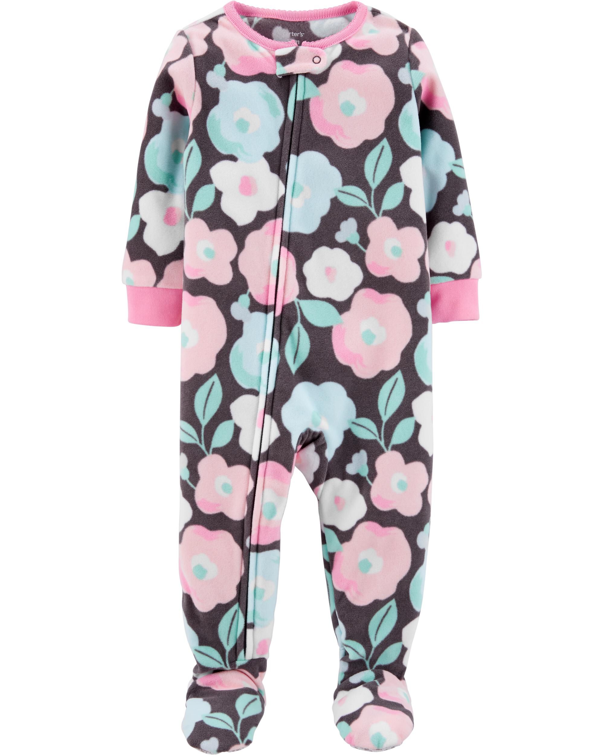 1-Piece Floral Fleece Footie PJs 