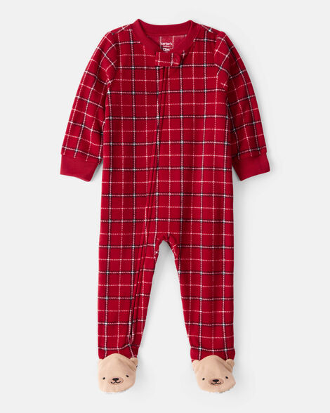 Product image 1 of Toddler Boy Plaid Fleece Long-Sleeve Loose Fit 1-Piece Pajamas - Red