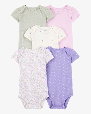 Product image 1 of Baby 5-Pack Floral Polka Dot Short-Sleeve Bodysuits