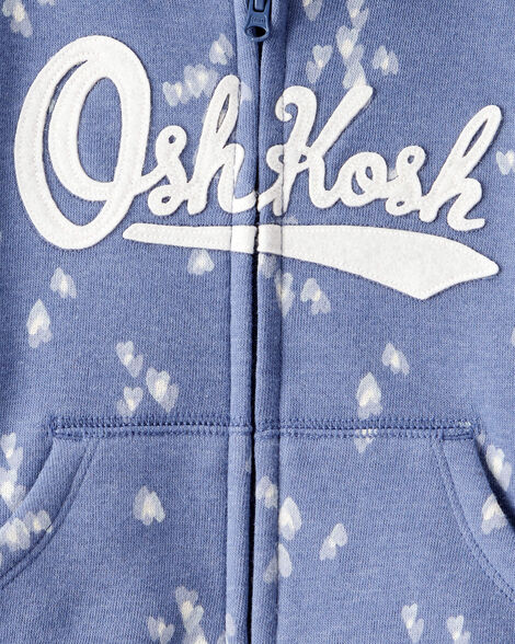 Product image 3 of Baby Heart Print OshKosh French Terry Logo Zip Jacket - Blue