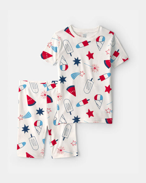 kids fourth of july popsicle 2-piece short-sleeve pajama set