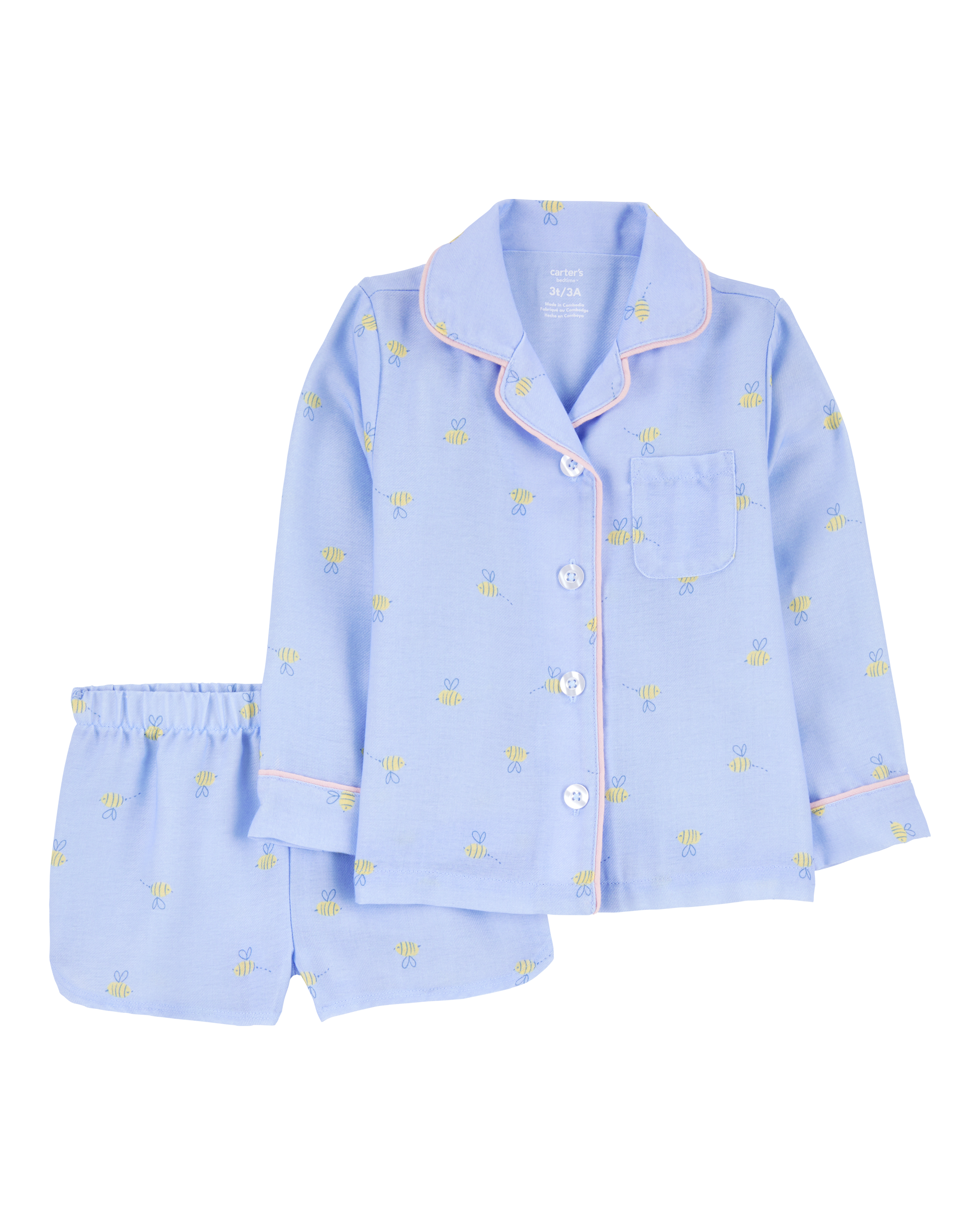 Toddler Bee Print Loose Fit 2-Piece Pajamas - Blue