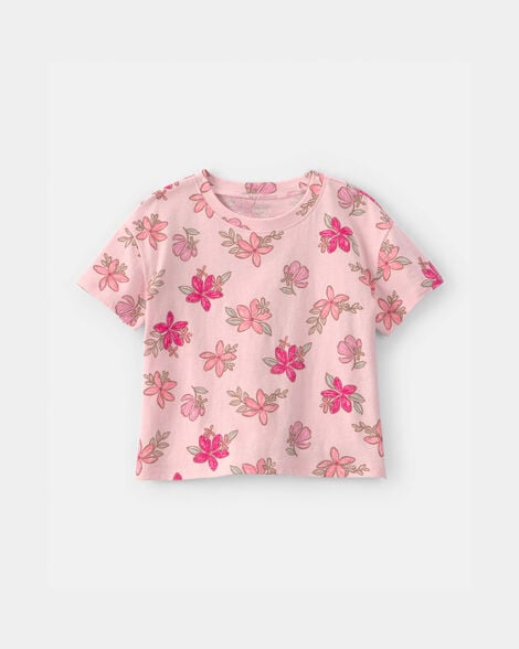 toddler girl  tropical floral relaxed top - pink