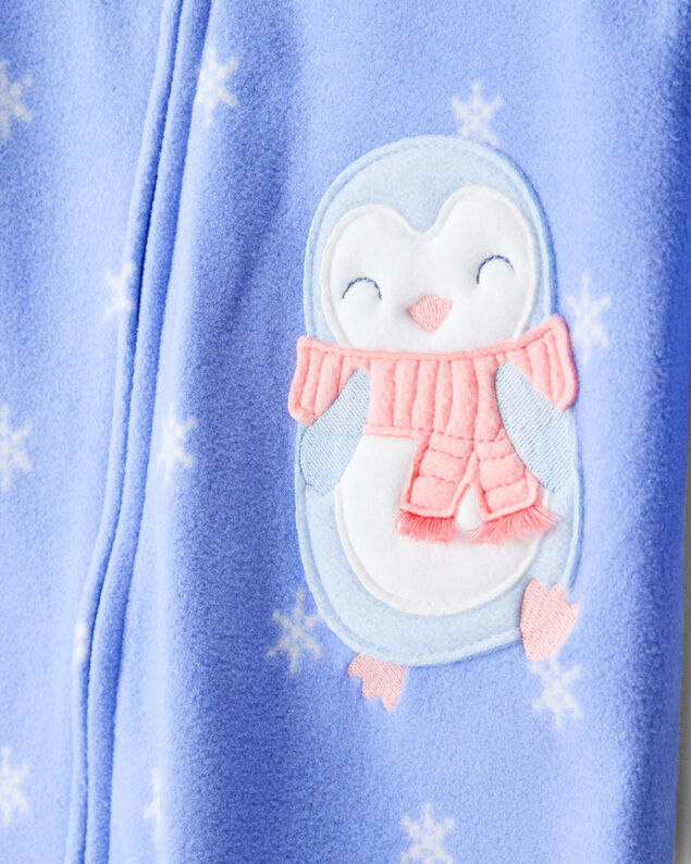 Product image 2 of Toddler Girl Penguin Fleece Long-Sleeve Loose Fit 1-Piece Pajamas - Blue