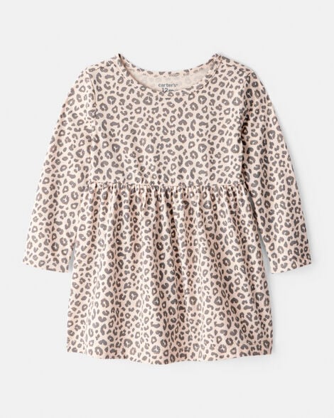 baby girl leopard print long-sleeve dress - brown