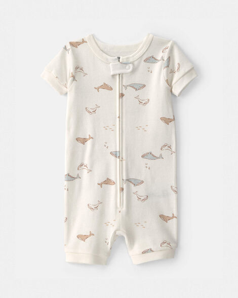 toddler whale 100% cotton 1-piece romper pajama - ivory