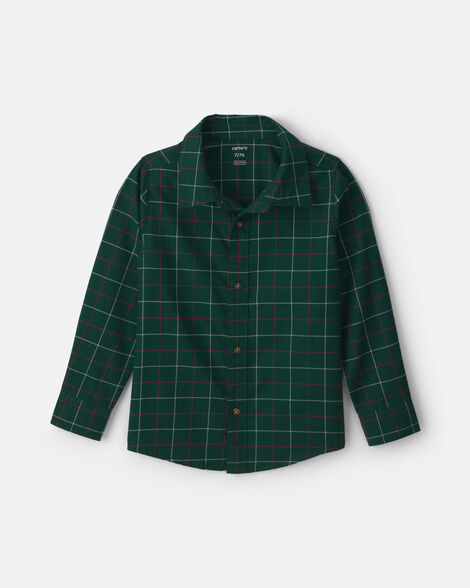 boys plaid long-sleeve button-down shirt - green