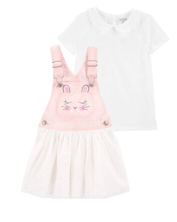 Toddler 2-Piece Peter Pan Collar Tee & Bunny Jumper Dress Set