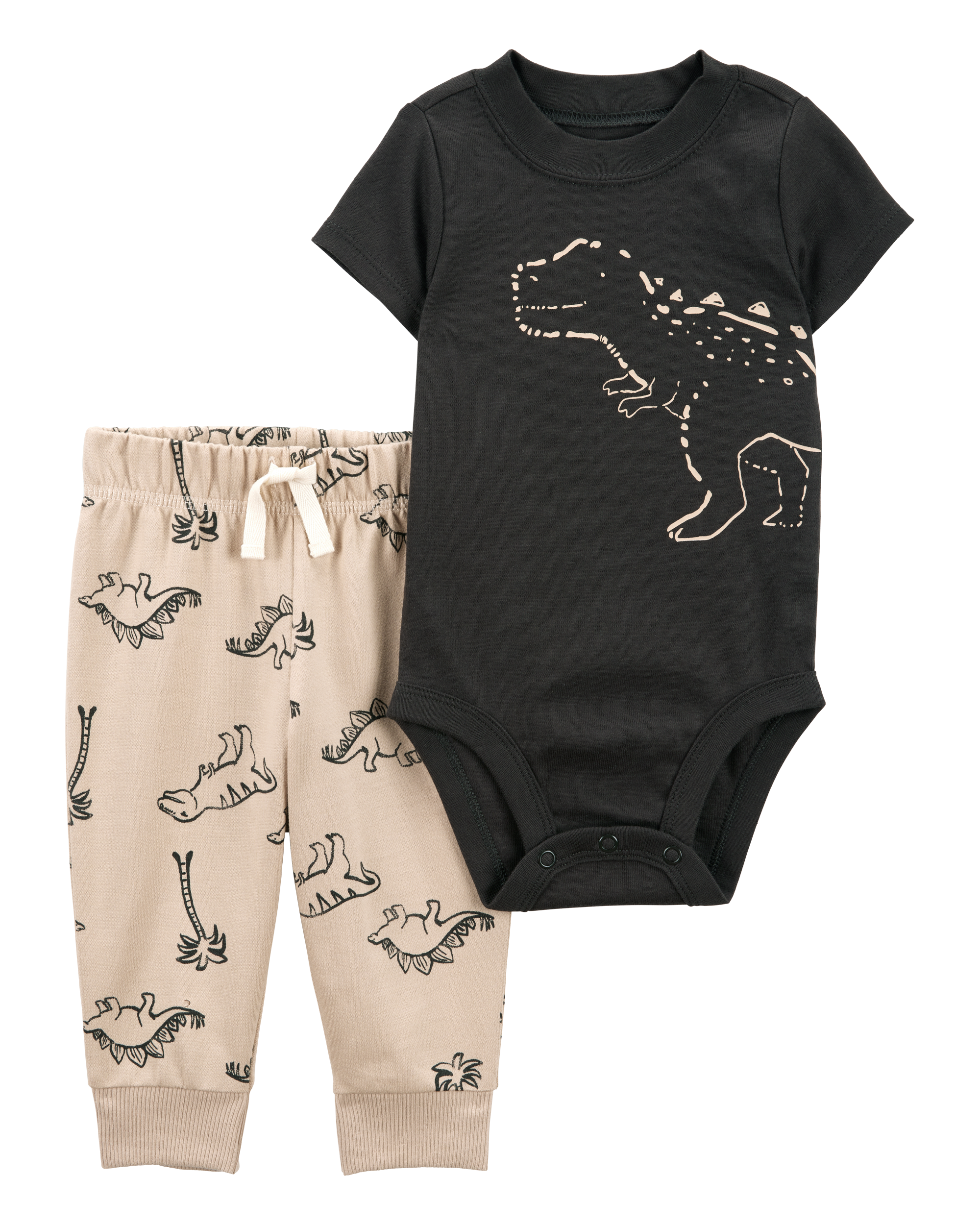 Baby 2-Piece Dinosaur Bodysuit Pant Set - Black/Taupe