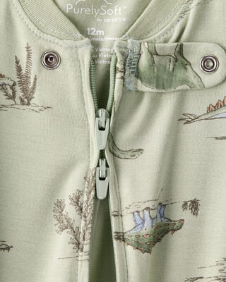 Product image 2 of Baby Boy Dinosaur Print PurelySoft Long-Sleeve 2-Way Zip 1-Piece Pajamas - Green