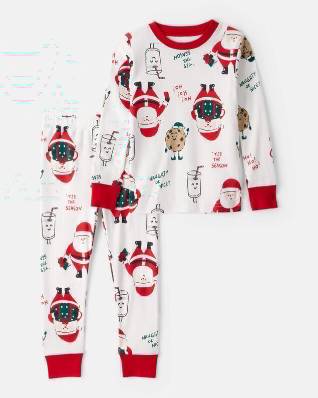 Product image 1 of Baby Beige Santa Milk & Cookies 100% Cotton Long-Sleeve Snug Fit 2-Piece Pajamas - White