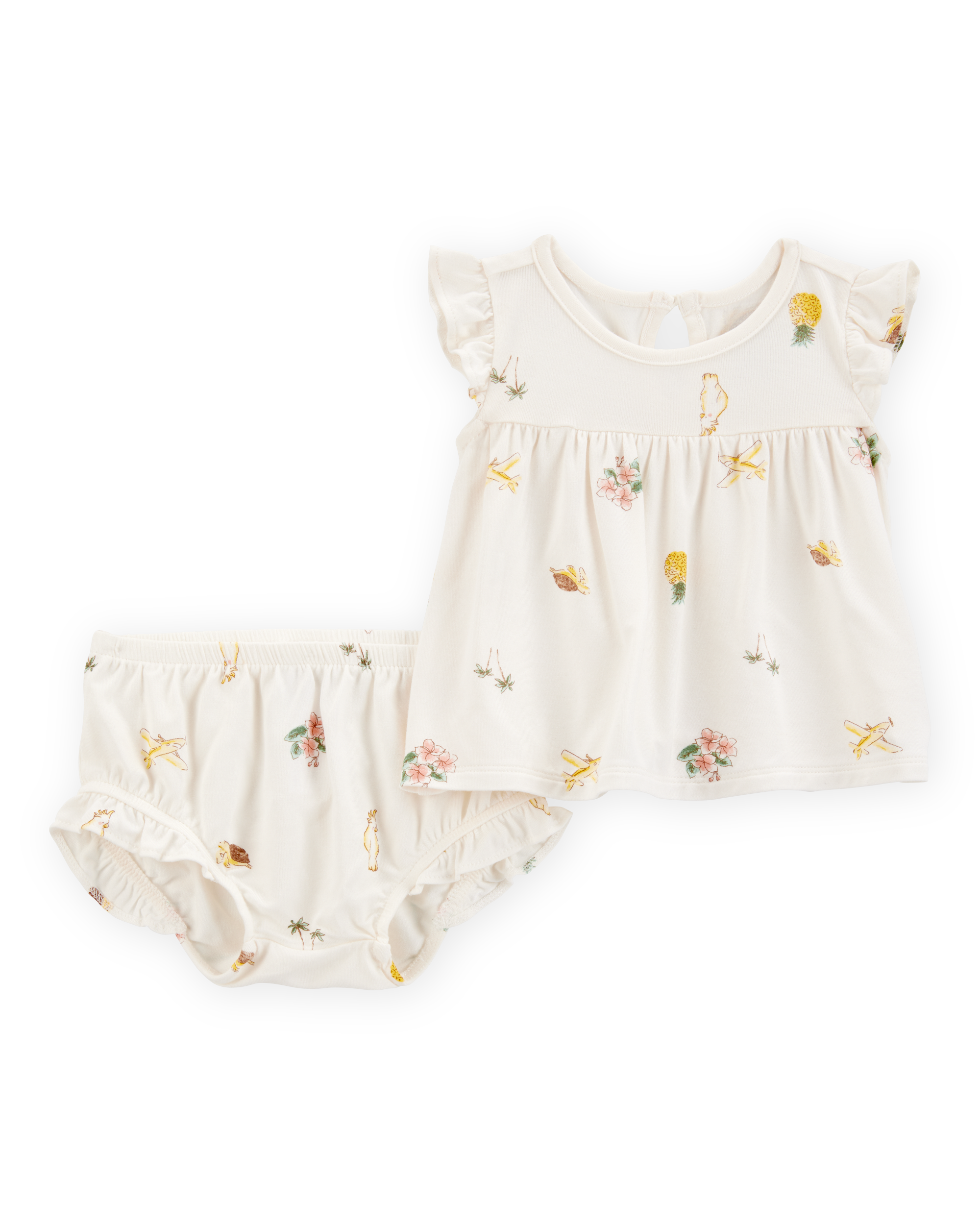 Baby Girl 2-Piece Tropical Print PurelySoft Outfit Set - Ivory