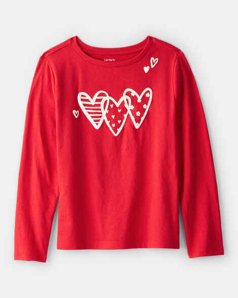 girls valentine heart long-sleeve graphic tee - red
