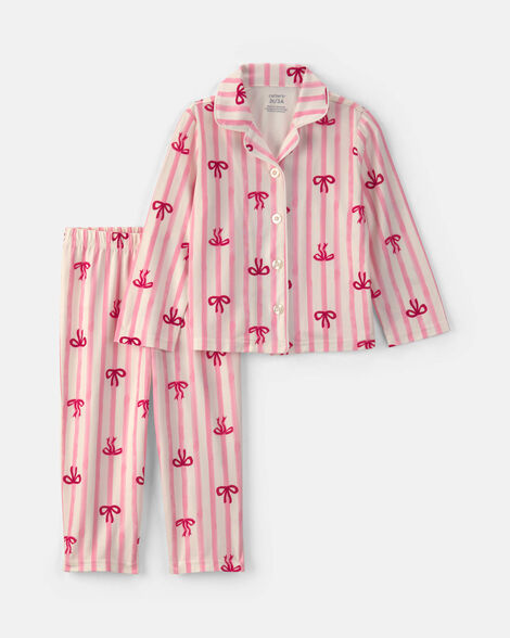 toddler girl bow print relaxed fit 2-piece pajama set - pink