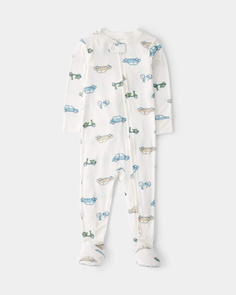 baby boy car print purelysoft footie 1-piece pajamas - ivory