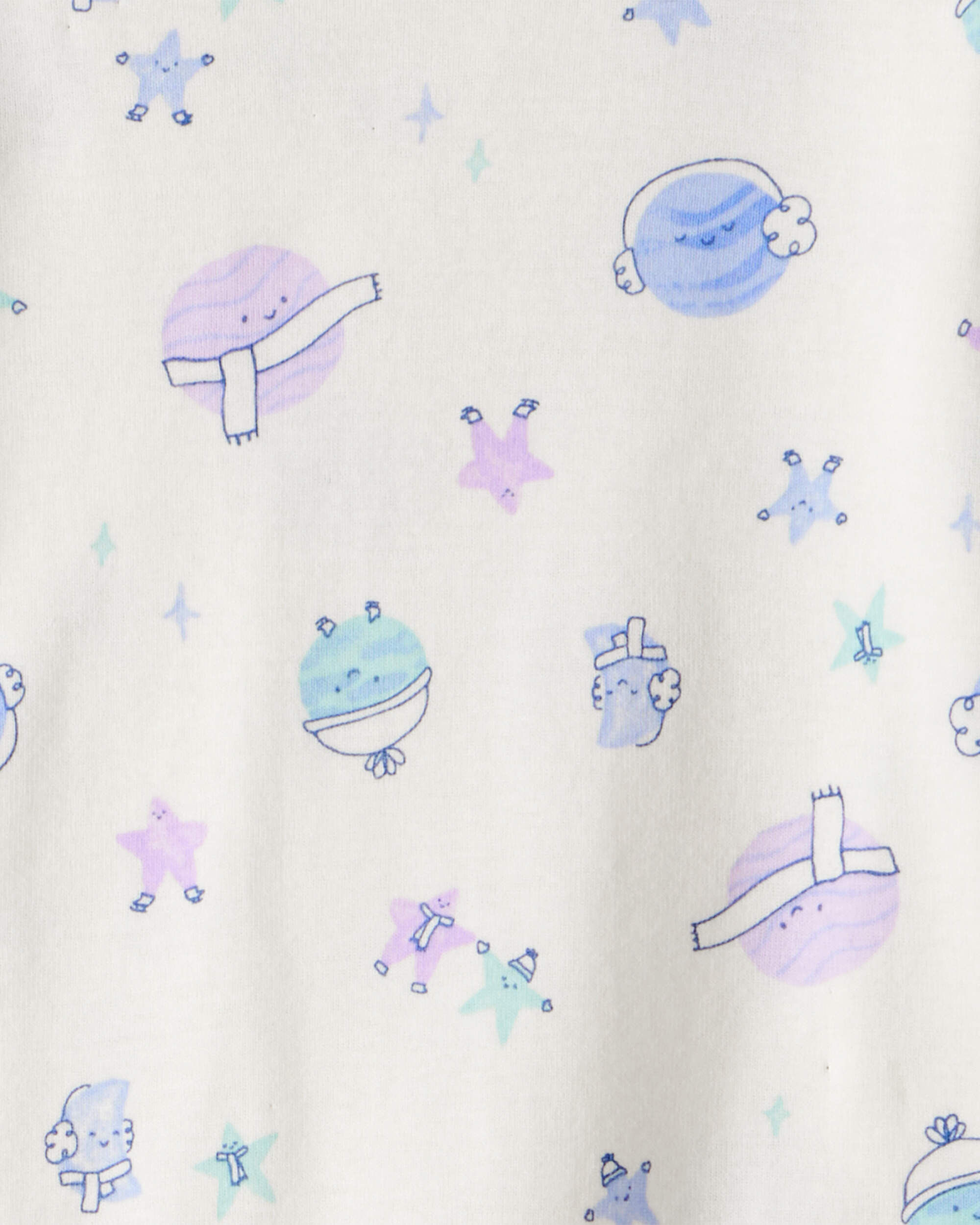 Baby Girl Space Star Print 100% Cotton Long-Sleeve Snug Fit 4-Piece Pajamas - White/Purple