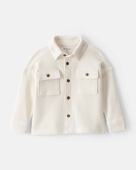 Product image 1 of Baby Boy Long-Sleeve Waffle Knit Utility Shirt - White