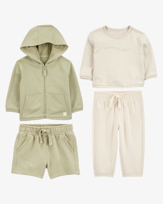 Product image 1 of Baby 4-Piece French Terry Mix-and-Match Outfit Set - Green/Cream

