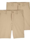 Khaki - Kid 2-Pack Ponte Knit Uniform Shorts, Selected