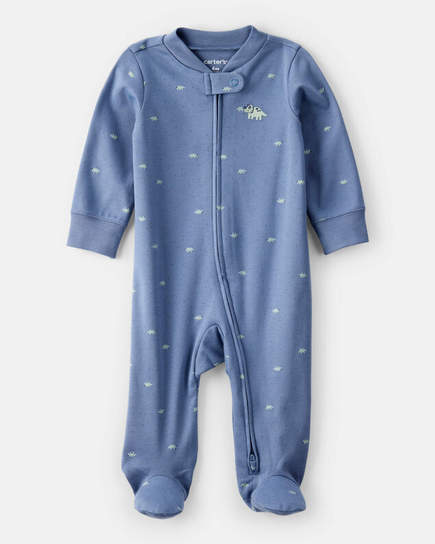 Product image 1 of Baby Boy Rhino Print 100% Cotton Long-Sleeve Sleep & Play - Navy Blue