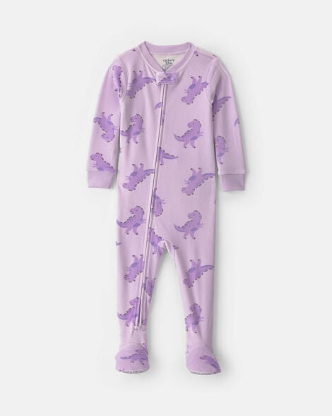 toddler girl 1-piece dino dreamplush snug fit footed pajama - purple