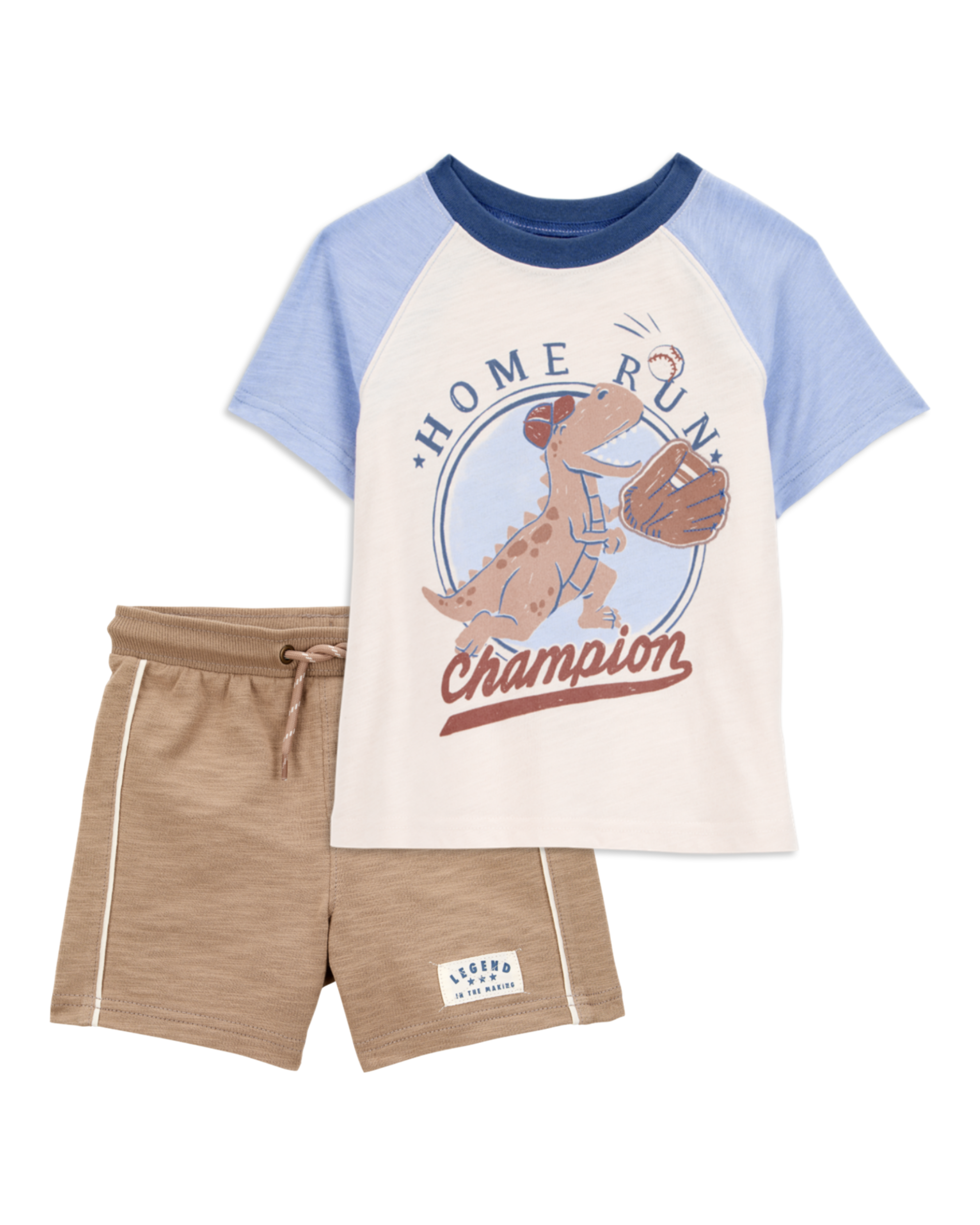 Baby 2-Piece Dinosaur Baseball Tee & Pull-On Shorts Set - Cream/Brown