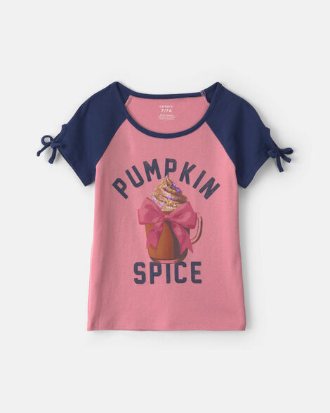 girls 'pumpkin spice' graphic tee - pink/blue