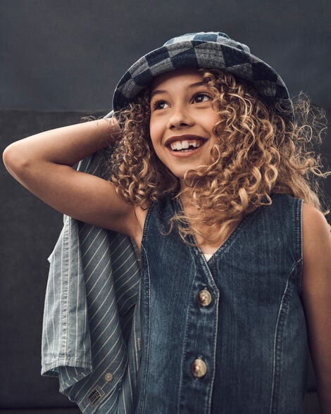 Kid Iconic Denim Button-Down Vest - Blue