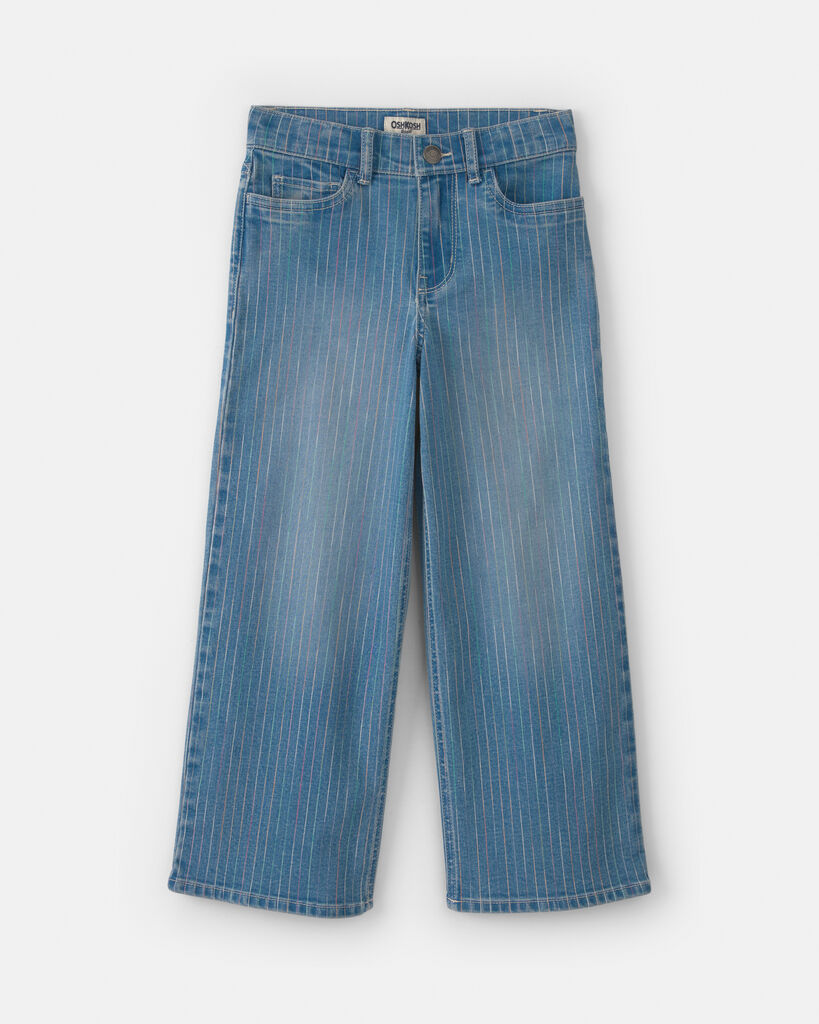 OshKosh B'gosh Girls Rainbow Stripe Cropped Wide-Leg Jeans - Medium Wash 10 Medium Wash