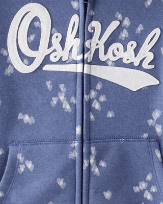 Product image 2 of Kid Heart Print OshKosh Fleece Logo Zip Jacket - Navy