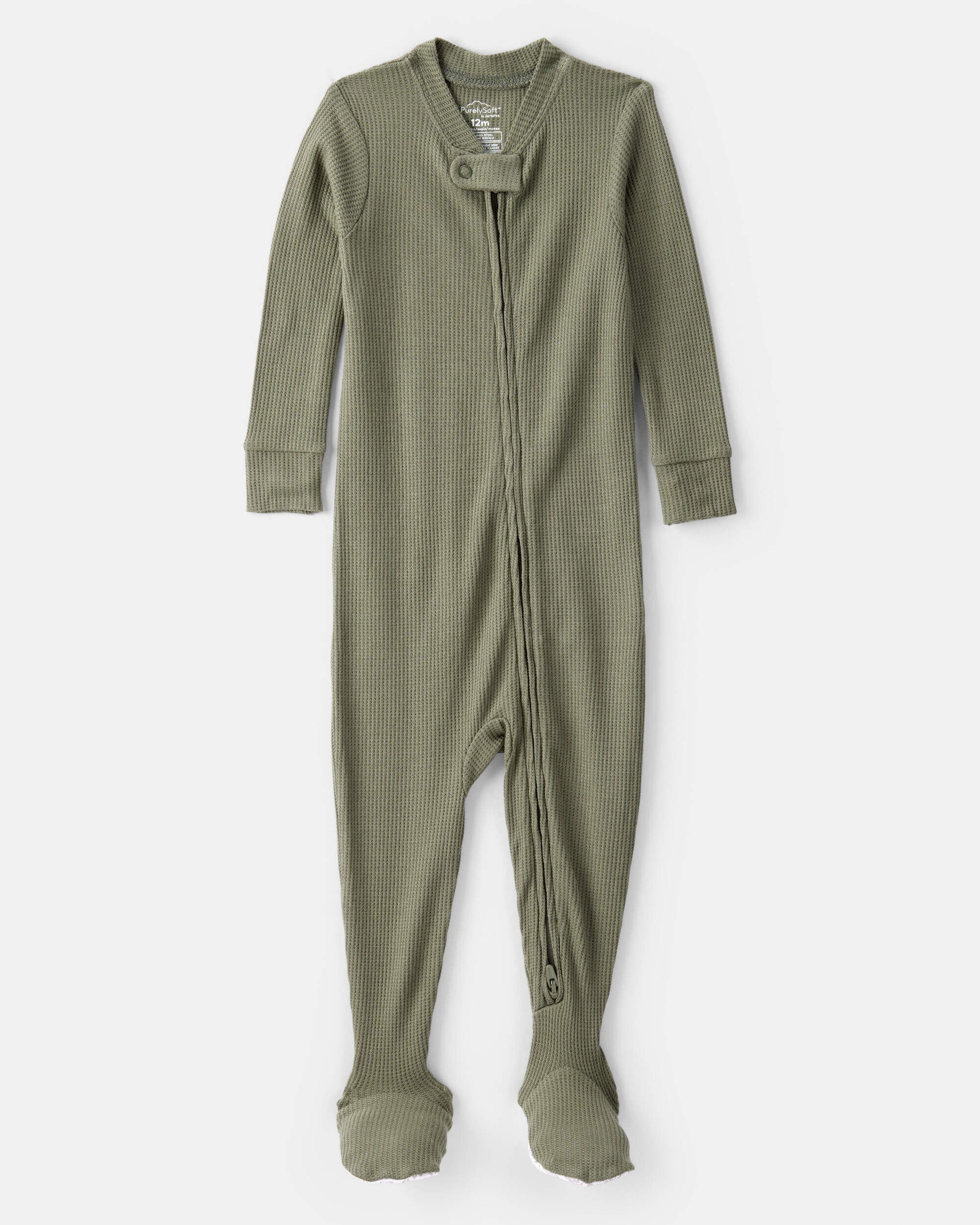 Baby Boy PurelySoft Long-Sleeve 2-Way Zip 1-Piece Pajamas - Green