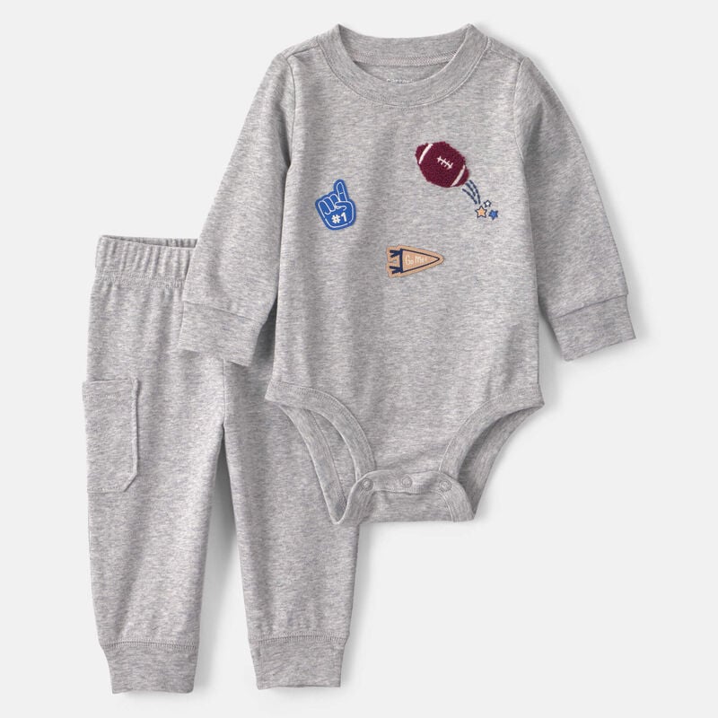 Baby Boy 2-Piece Varsity Long-Sleeve Bodysuit & Pant Set - Grey