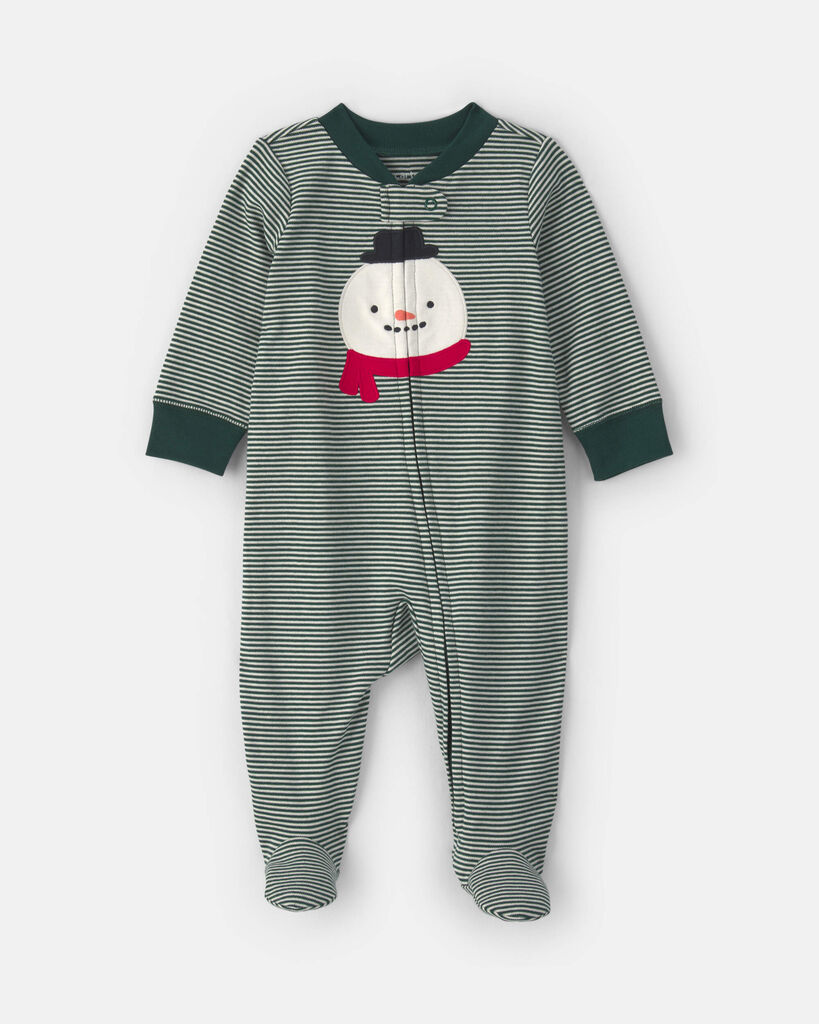 Carter's Baby Boys' and Girls' Snowman 2-Way Zip Sleep & Play Footed Pajamas - Green