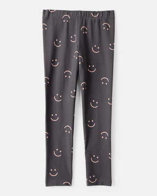 Product image 2 of Girls Smiley Face Print Cotton Pull-On Stretch Leggings - Black