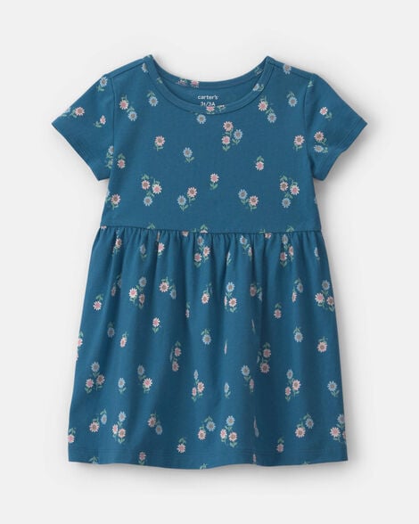 toddler girl floral short-sleeve dress - navy blue